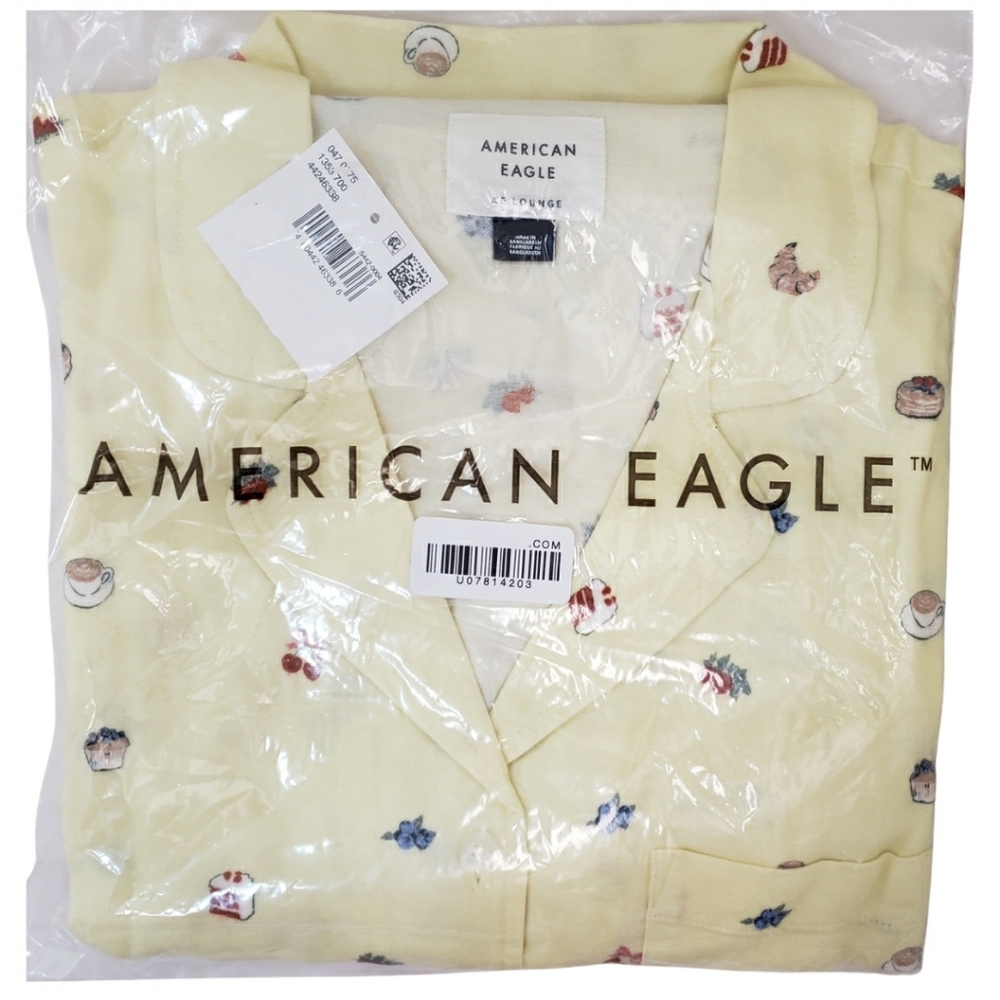 AMERICAN EAGLE Pajama Set Women Large Yellow Top & Shorts Ruffle NWT